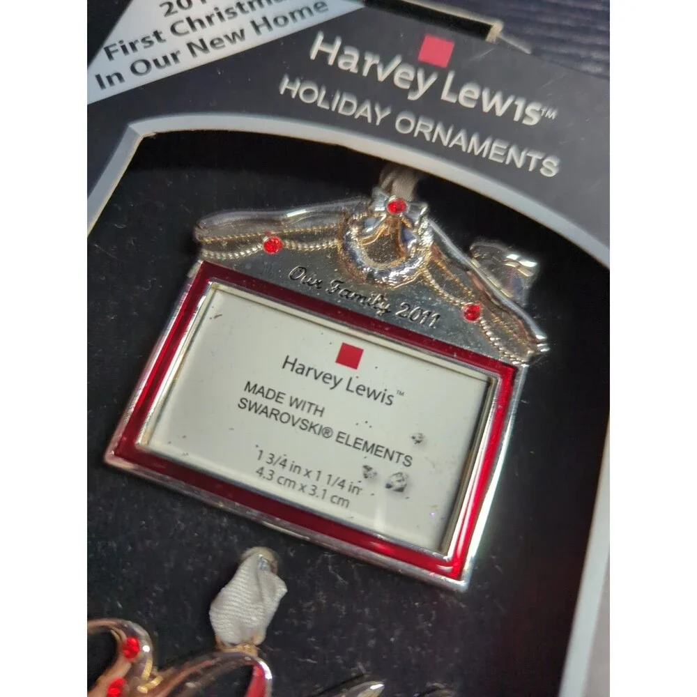 2011 OUR FAMILY CHRISTMAS PHOTO FRAME ORNAMENT~2 PC~SWAROVSKI CRYSTALS~NIB